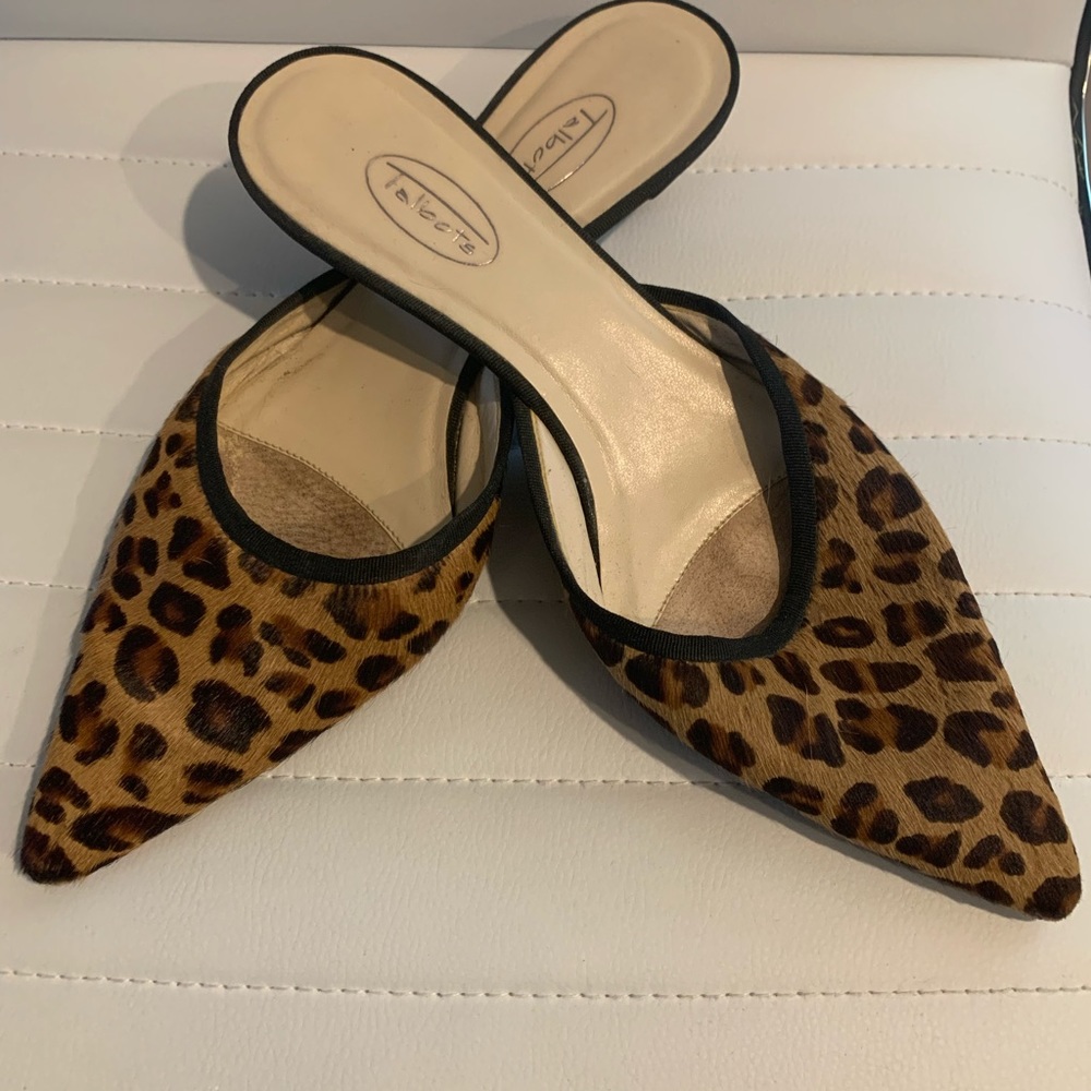 Talbots calf hair kitten heel mules